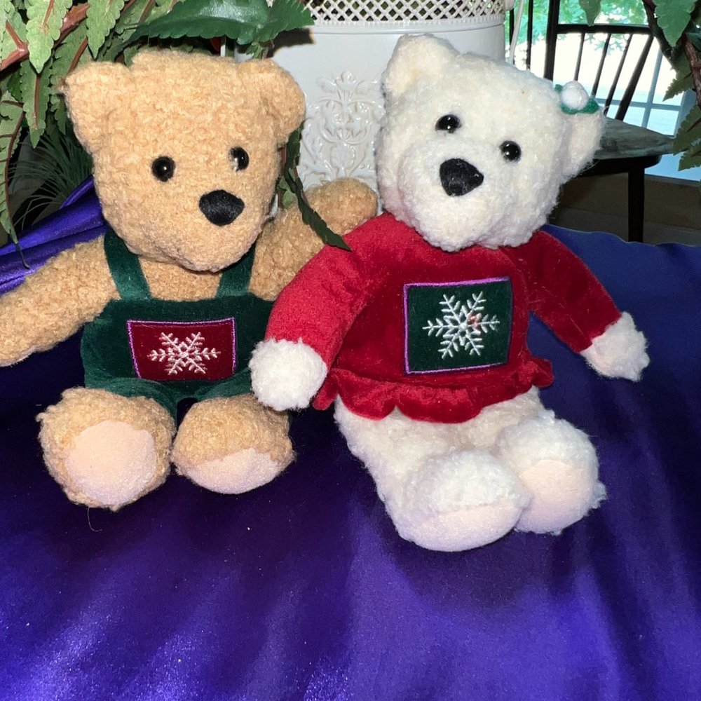VTG📌Hallmark Christmas Kissing Mistletoe Teddy Bears Plush Animals Love & Kiss